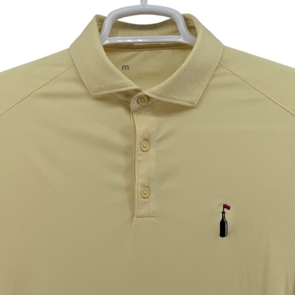 TravisMathew Mens Medium Yellow Wine Bottle Golf Polo Shirt Short Sleeve Stretch